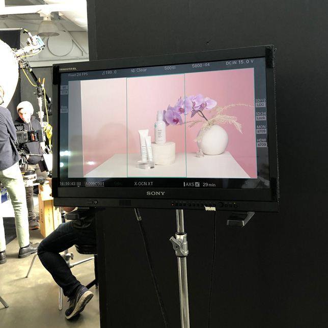 Film playback of the actress on the set of the Glossier shoot