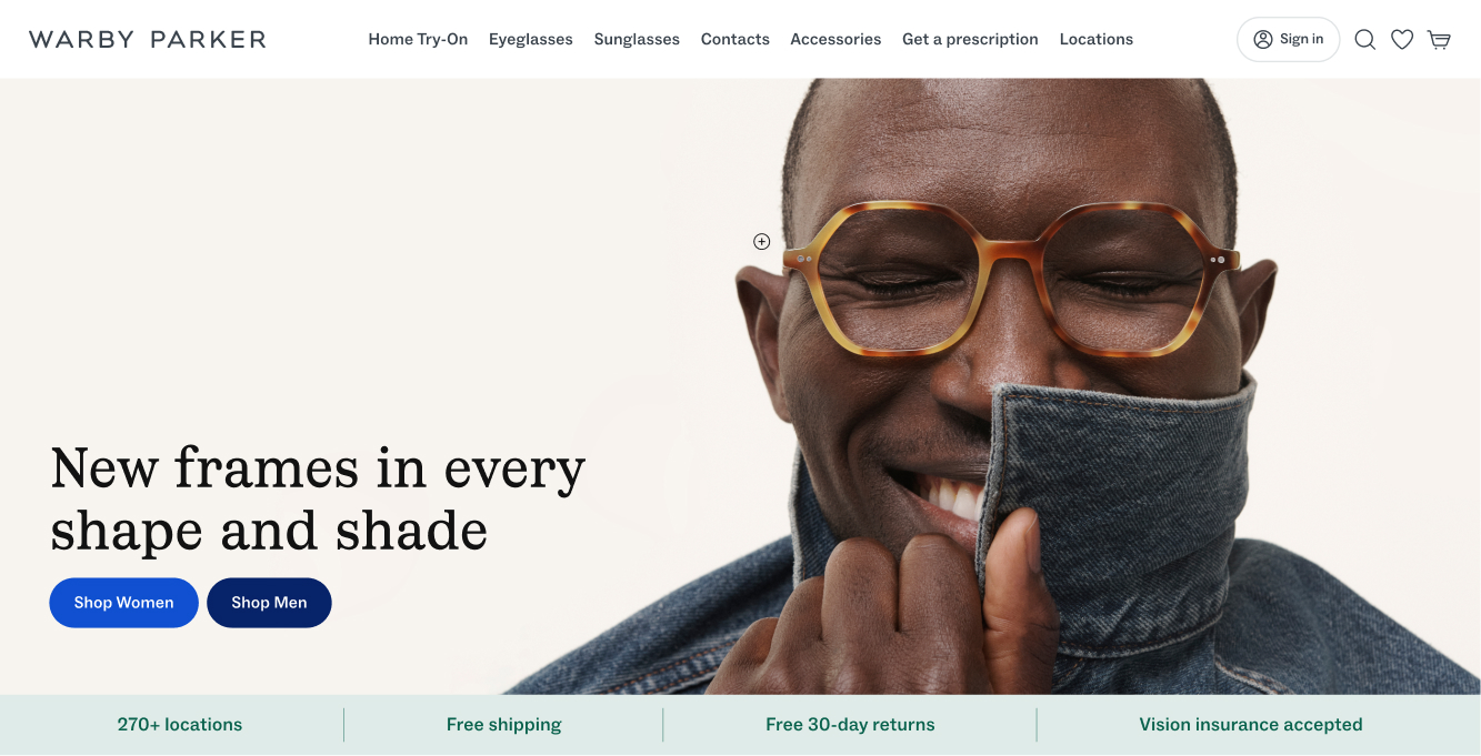 Warby Parker website homepage cover